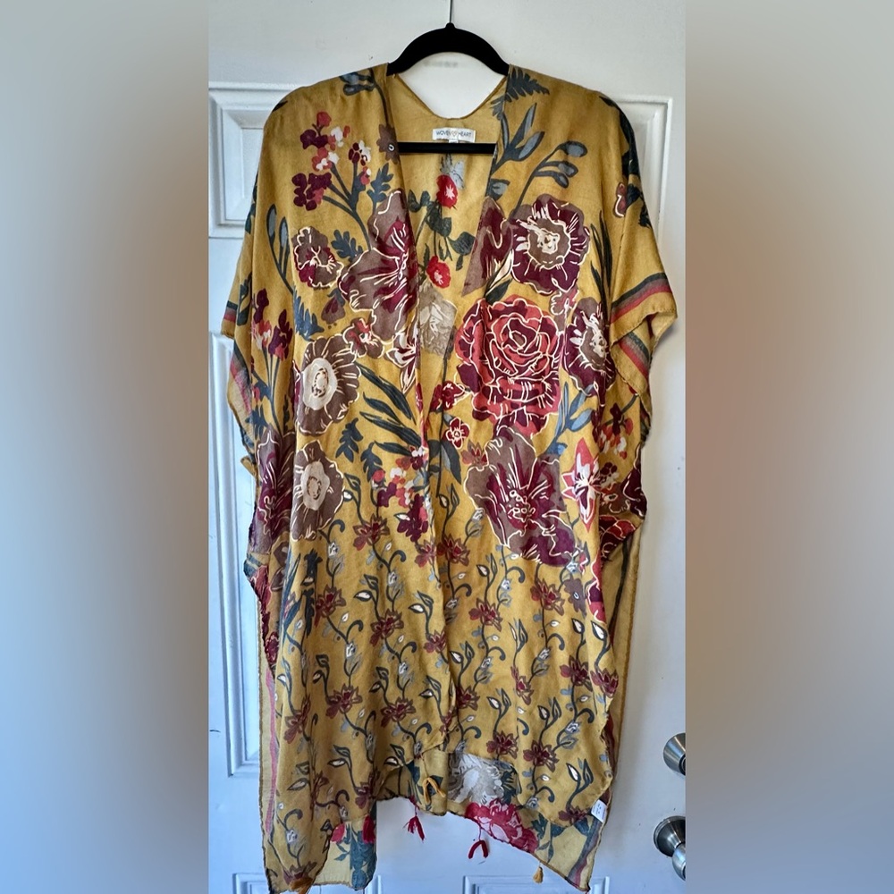 Woven Heart fun and gorgeous boho short sleeve kimono robe wrap! Colorful! OS